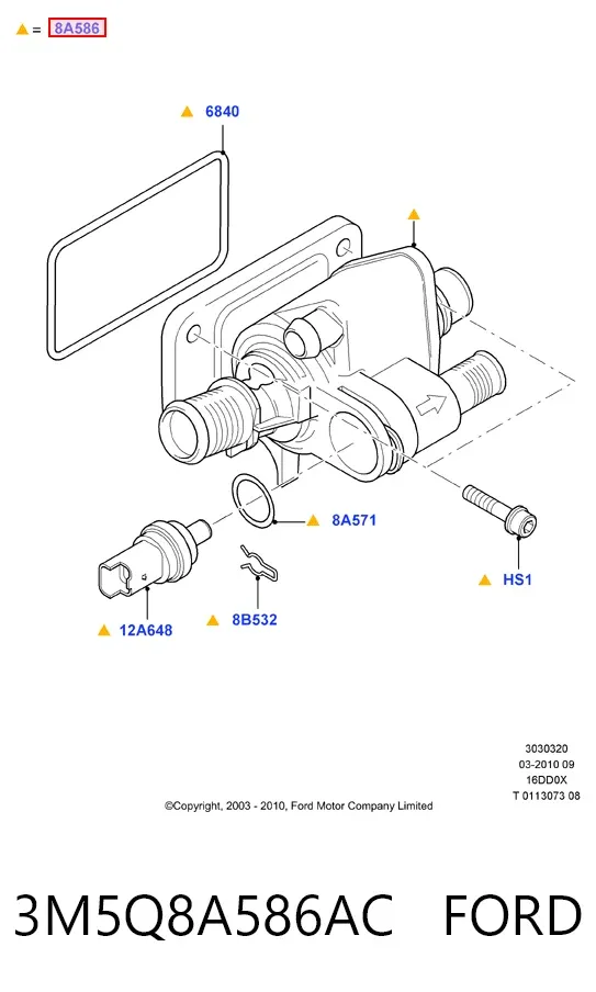 Caixa do termostato 3M5Q8A586AC Ford