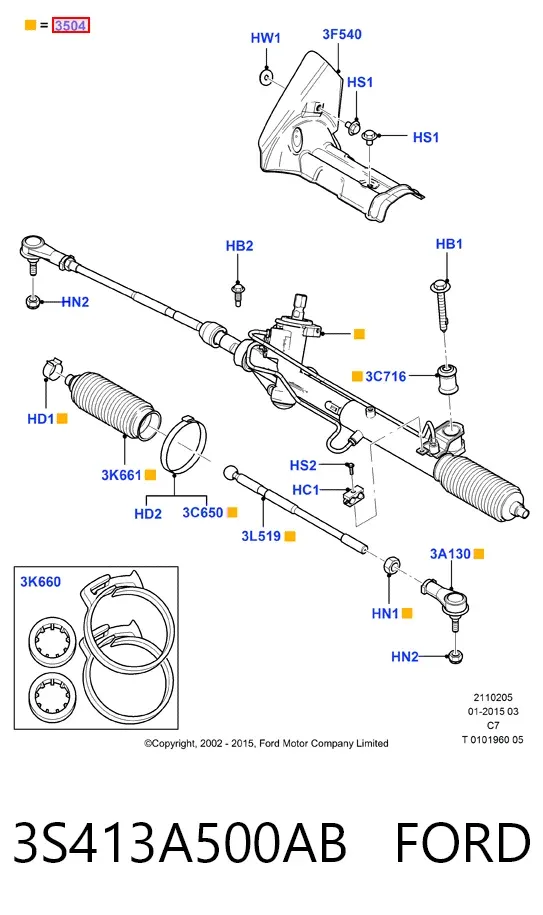Cremalheira da direção 3S413A500AB Ford