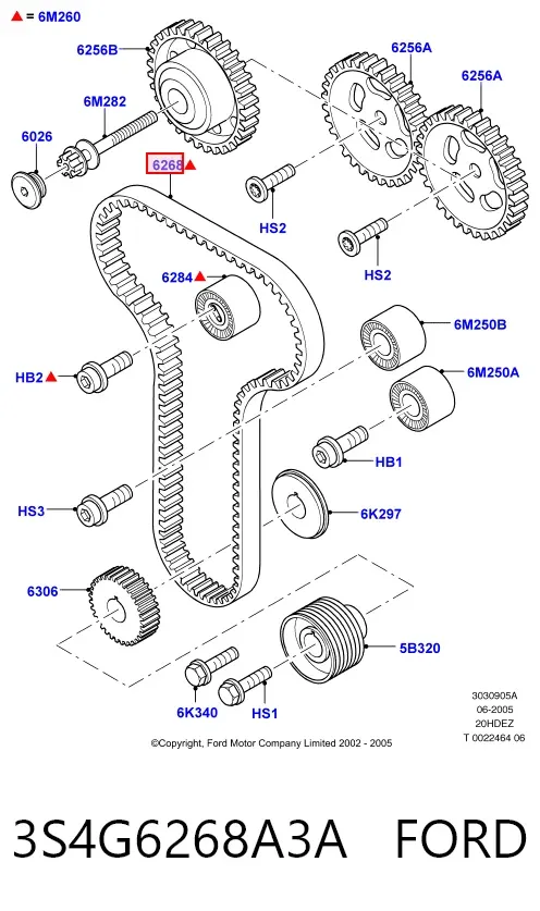 Correia do mecanismo de distribuição de gás 3S4G6268A3A Ford