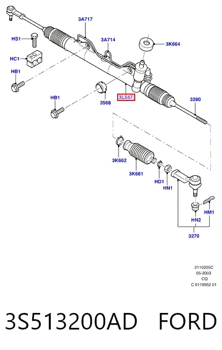 Cremalheira da direção 3S513200AD Ford