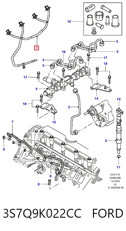 Tubo de combustível, inverso desde os injetores 3S7Q9K022CC Ford