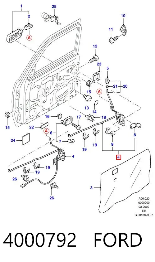 Fecho da porta dianteira esquerda 4000792 Ford