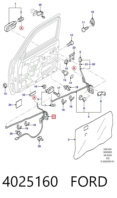 Fecho da porta dianteira esquerda Ford Ranger EQ