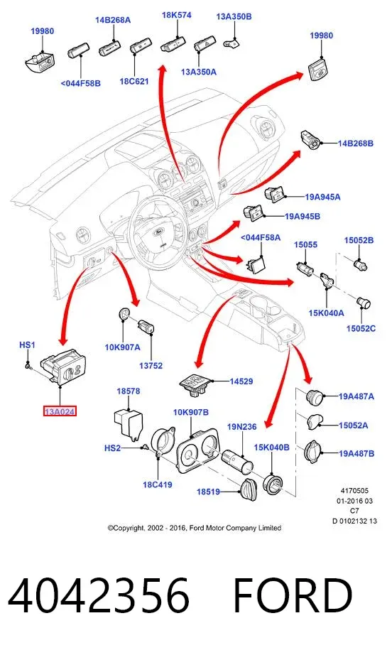 Comutador das luzes no "painel de instrumentos" 4042356 Ford