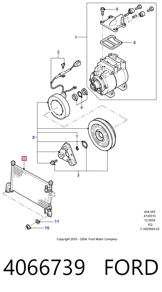 Radiador de aparelho de ar condicionado 4066739 Ford