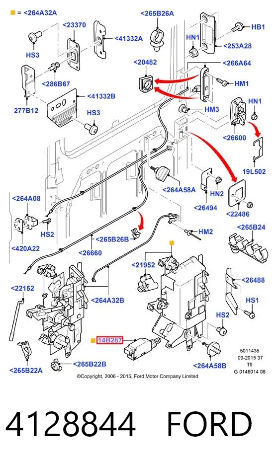 Fecho da porta lateral deslizante direita 4128844 Ford
