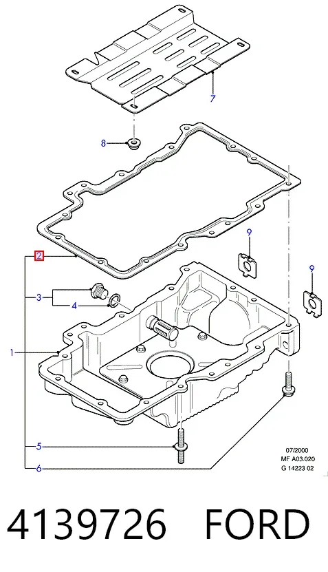 Vedante de panela de cárter do motor 4139726 Ford
