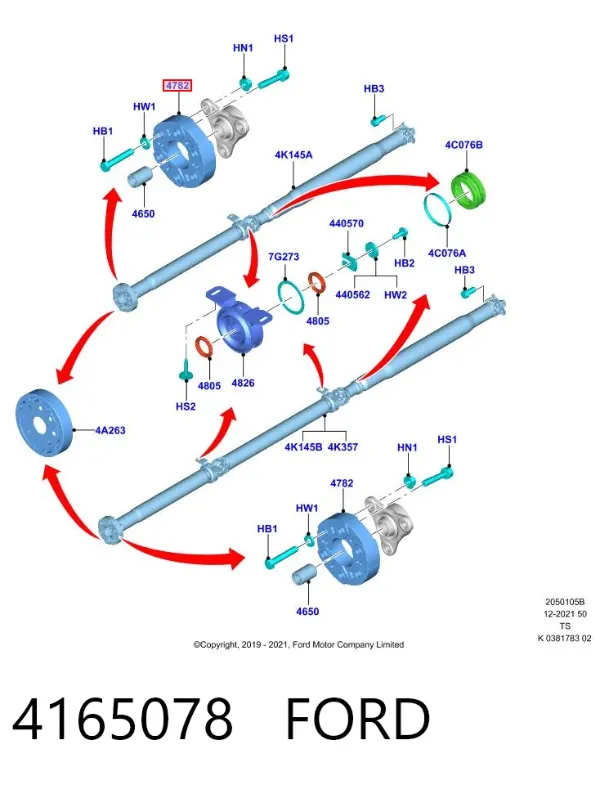 Acoplamento elástico dianteiro do veio de transmissão 4165078 Ford