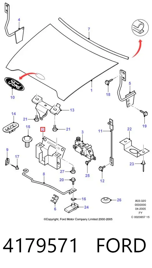 Consola do fecho da capota 4179571 Ford