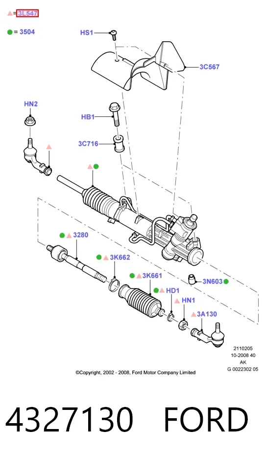 Cremalheira da direção 4327130 Ford