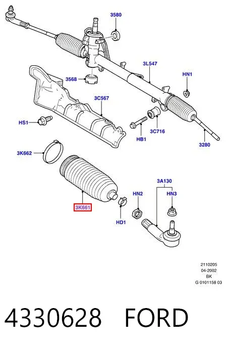 Bota de proteção do mecanismo de direção (de cremalheira) 4330628 Ford