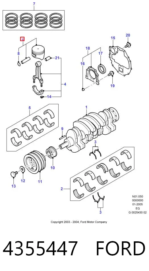Pistão (kit para um motor), 2ª reparação ( + 0,50) 4355447 Ford
