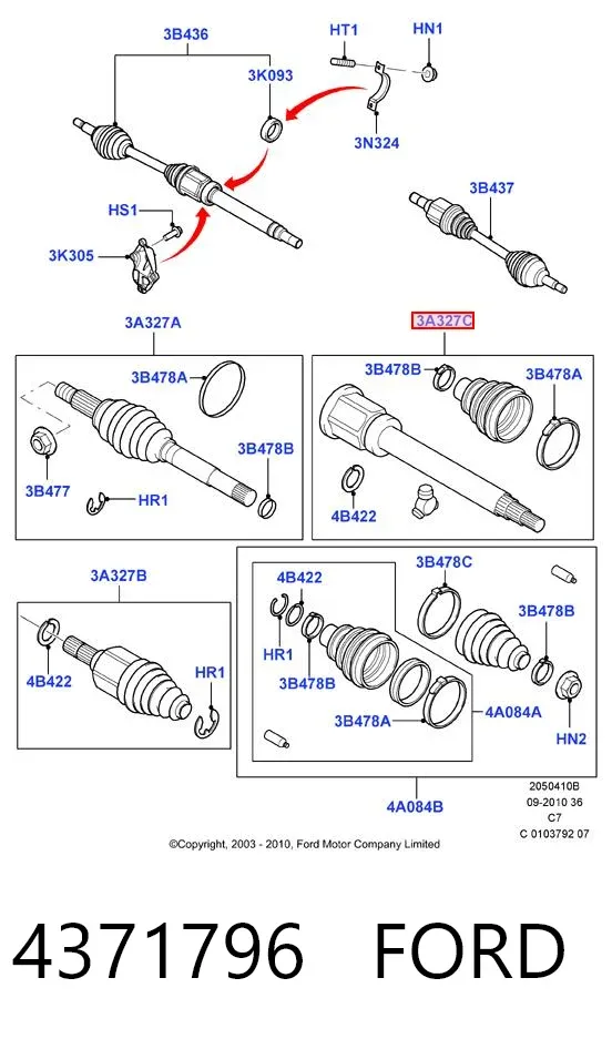 Junta homocinética interna dianteira direita 4371796 Ford