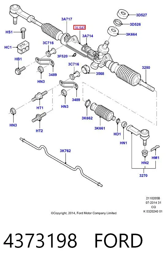 Cremalheira da direção 4373198 Ford