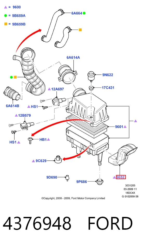 Sensor de fluxo (consumo) de ar, medidor de consumo M.A.F. - (Mass Airflow) 4376948 Ford