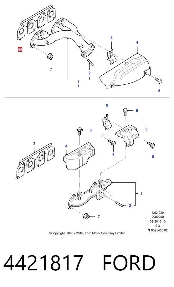 Vedante de tubo coletor de escape 4421817 Ford