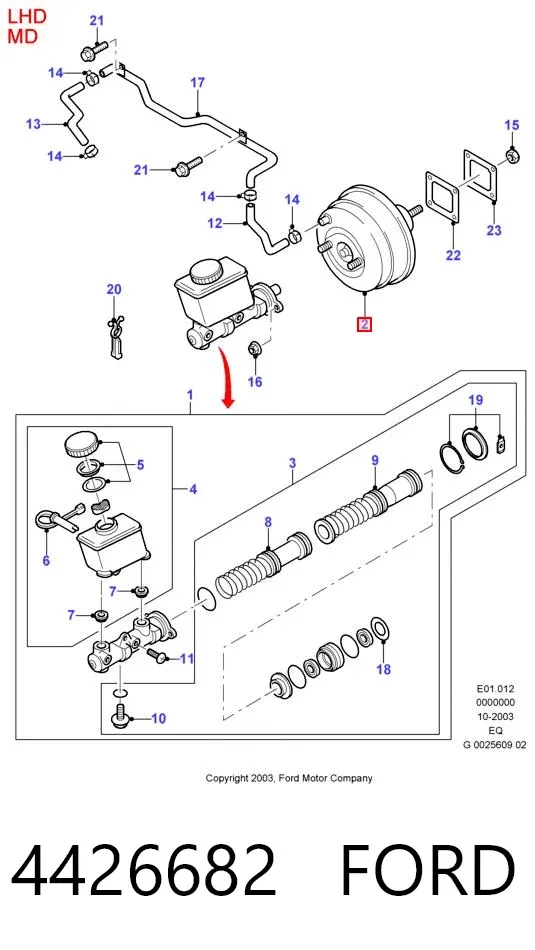 Reforçador dos freios a vácuo 4426682 Ford