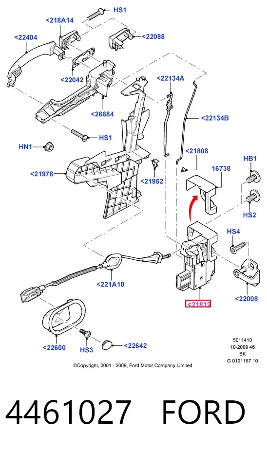 Fecho da porta dianteira esquerda 4461027 Ford