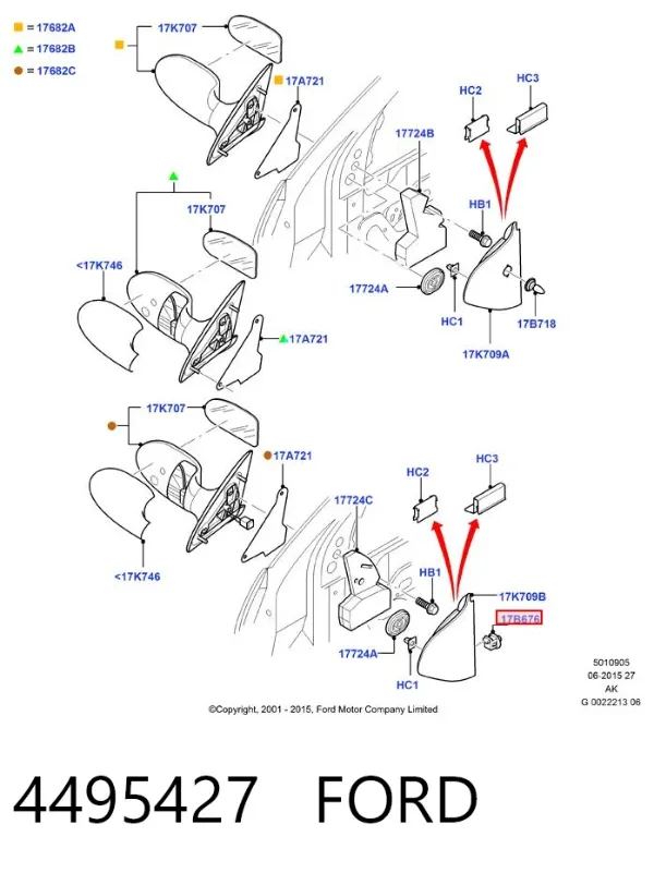 Unidade de controlo dos espelhos de retrovisão, na porta 4495427 Ford