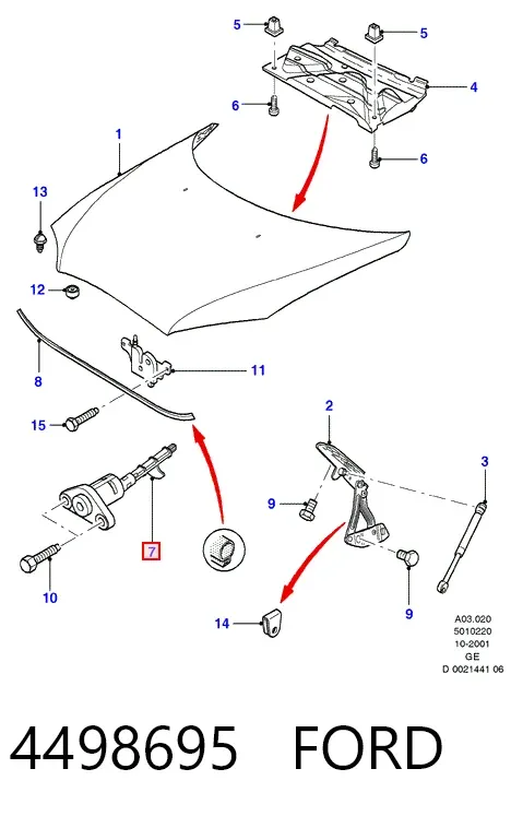 Trinco de fecho da capota 4498695 Ford