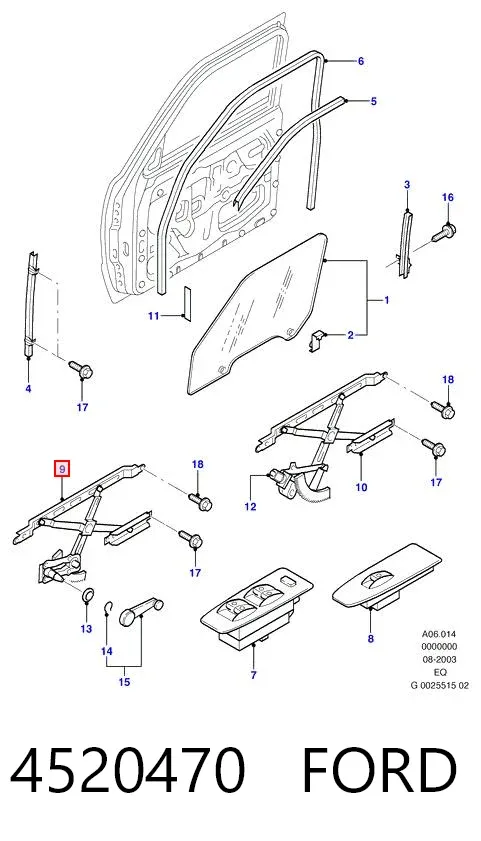 Mecanismo de acionamento de vidro da porta dianteira direita Ford Ranger ER