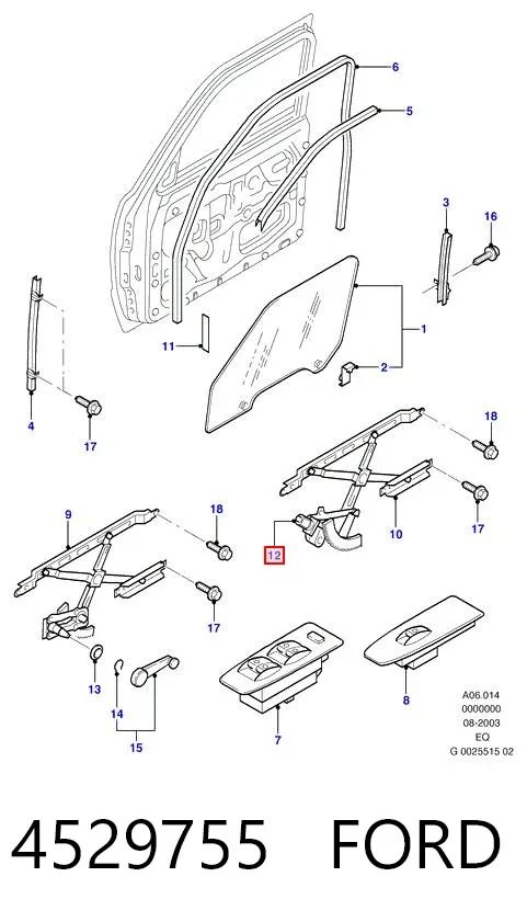 Motor de acionamento de vidro da porta dianteira esquerda 4529755 Ford