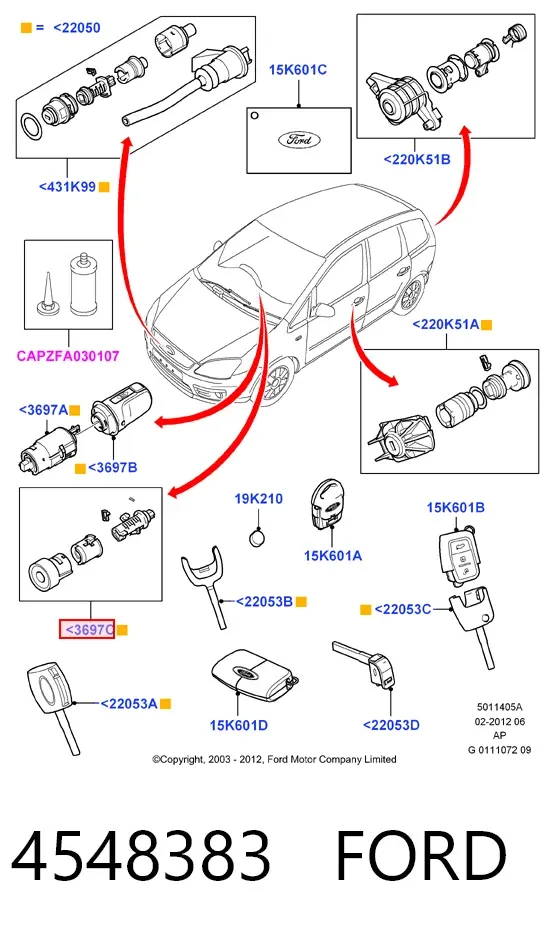 Trinco de fecho de ignição 4548383 Ford