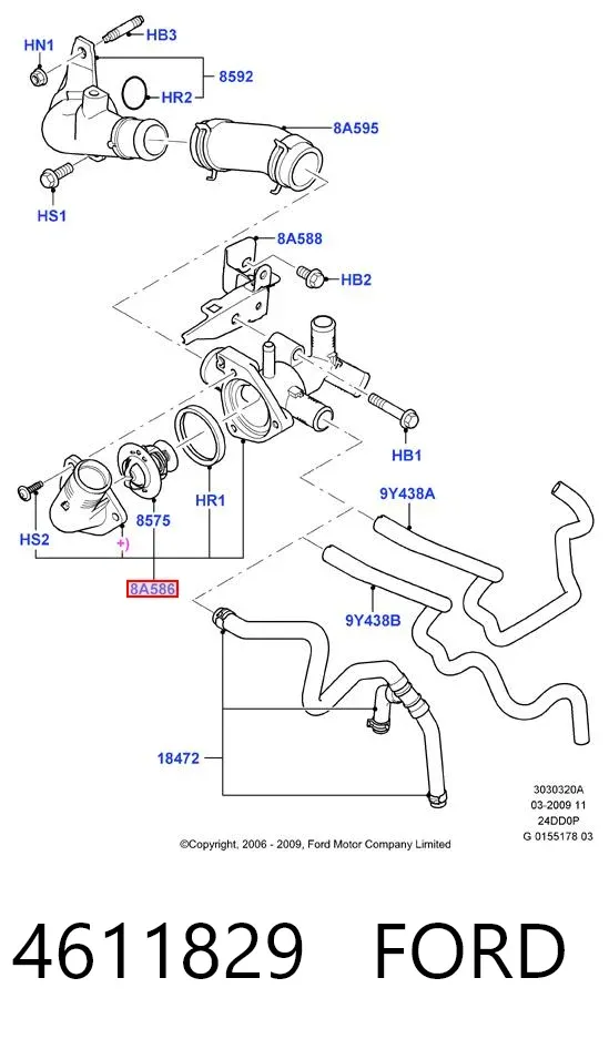 Caixa do termostato 4611829 Ford