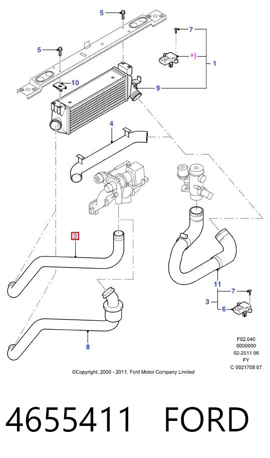 Mangueira (cano derivado) de intercooler 4655411 Ford