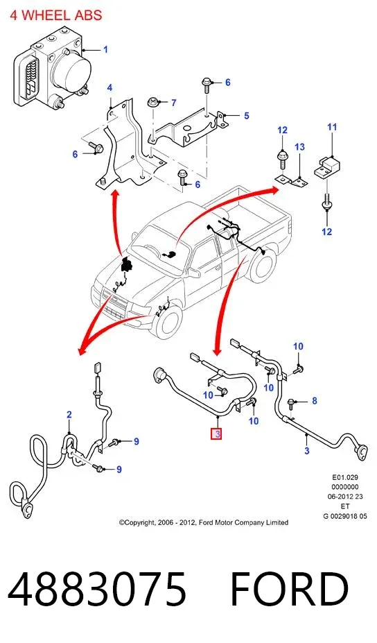 Sensor ABS traseiro esquerdo 4883075 Ford