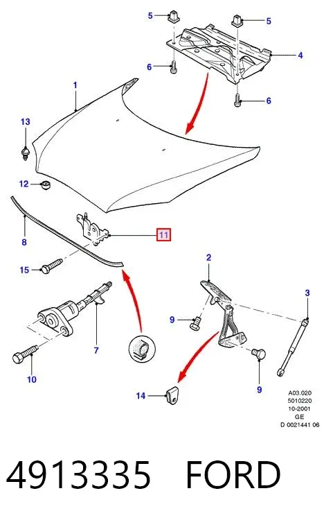 Fecho da capota 4913335 Ford