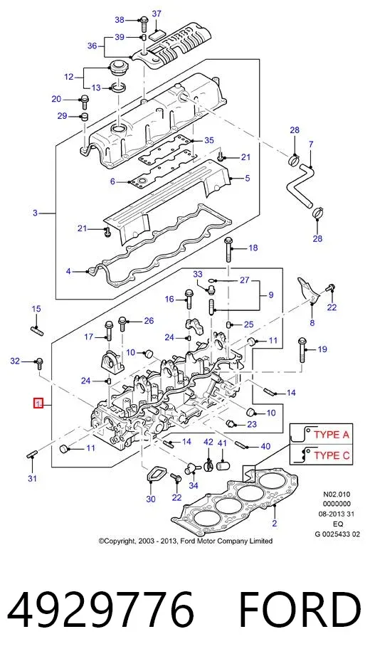 Cabeça de motor (CBC) 4929776 Ford