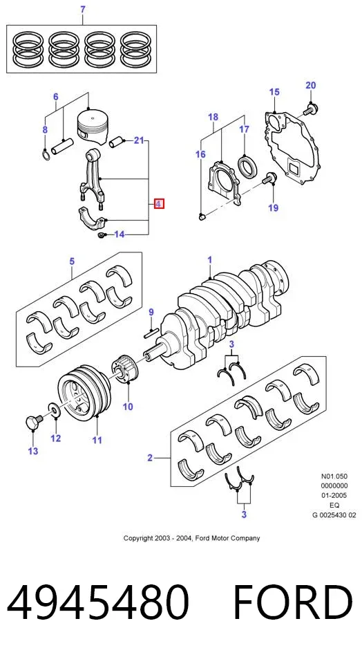 Biela de pistão de motor 4945480 Ford