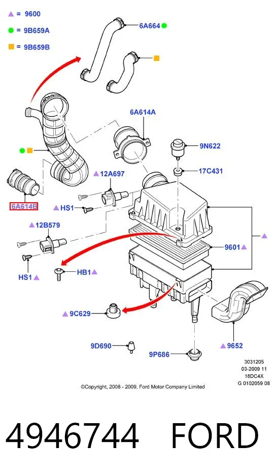 Cano derivado de ar, entrada na turbina (supercompressão) 4946744 Ford