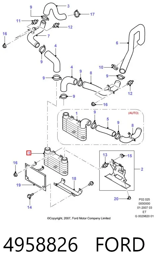 Radiador de intercooler 4958826 Ford