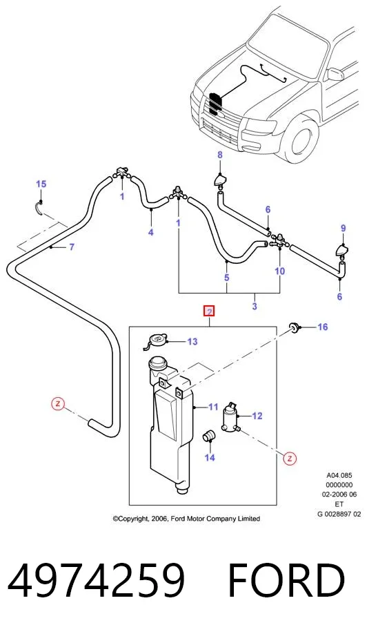 Tanque de fluido para lavador de vidro Ford Ranger ET