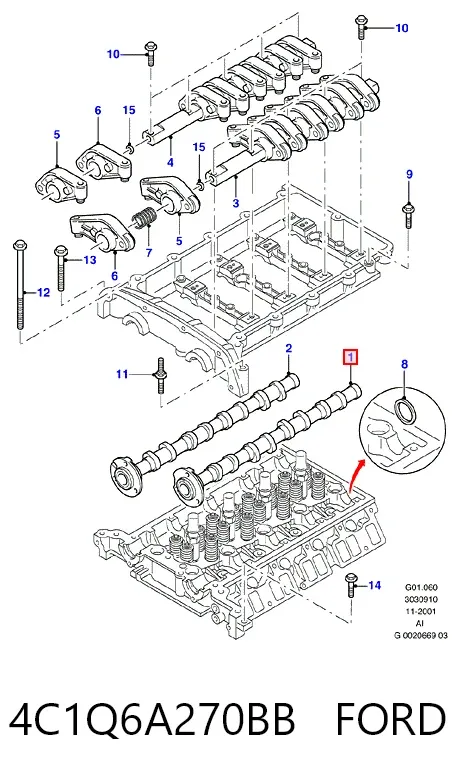 Árvore distribuidora de motor de admissão 4C1Q6A270BB Ford