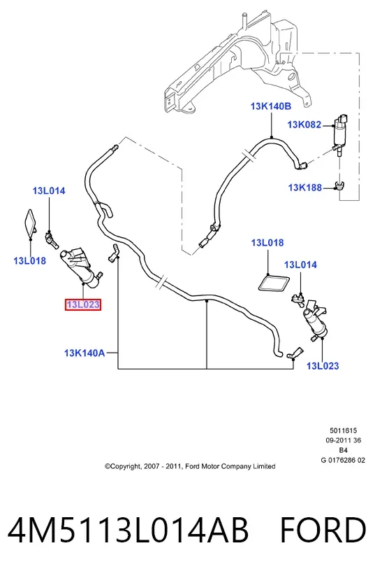 Suporte do injetor de fluido para lavador das luzes (cilindro de elevação) 4M5113L014AB Ford