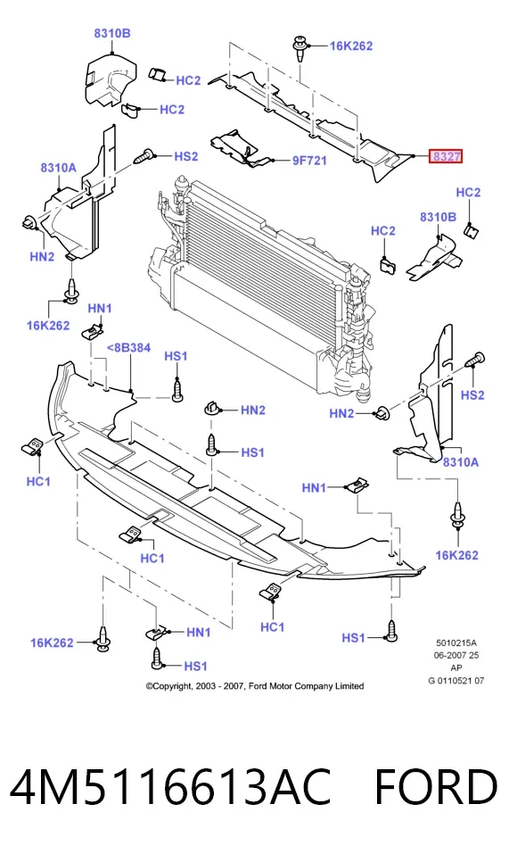 Conduto de ar/defletor do radiador, superior 4M5116613AC Ford