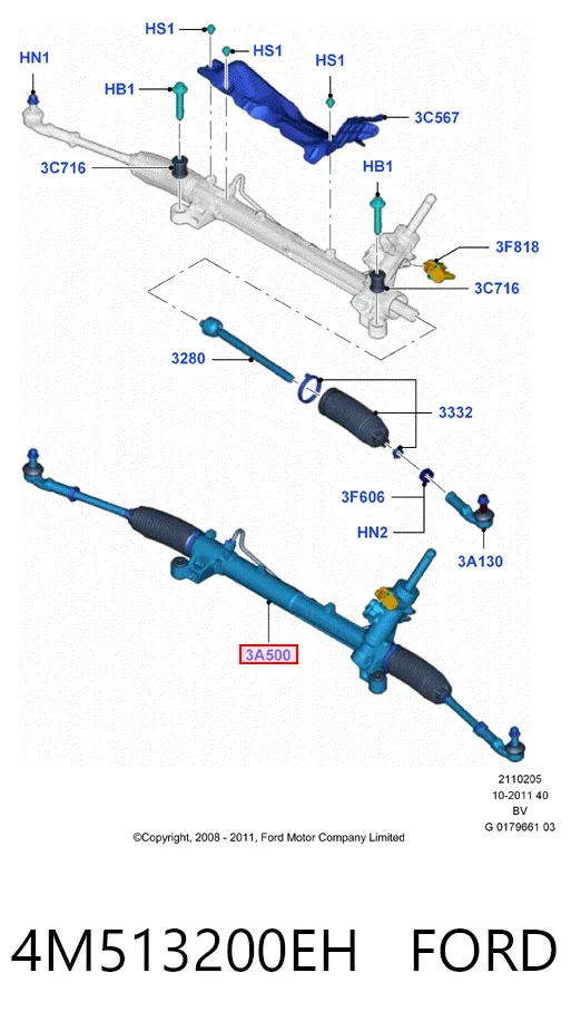 Cremalheira da direção 4M513200EH Ford
