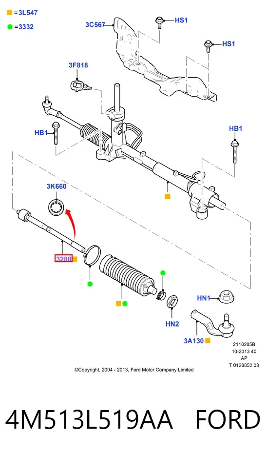 Tração de direção 4M513L519AA Ford