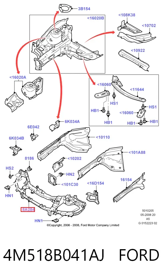 Suporte do radiador montado (painel de montagem de fixação das luzes) 4M518B041AJ Ford