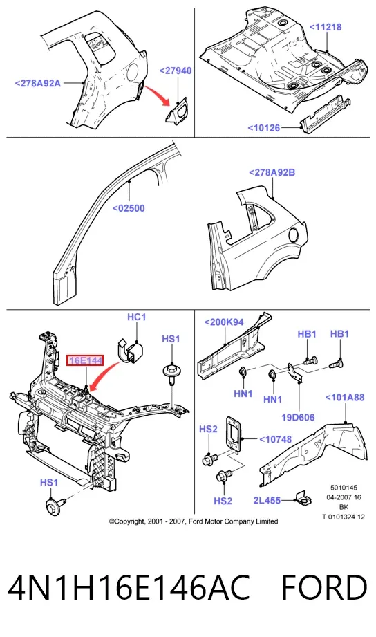 Suporte do radiador montado (painel de montagem de fixação das luzes) 4N1H16E146AC Ford