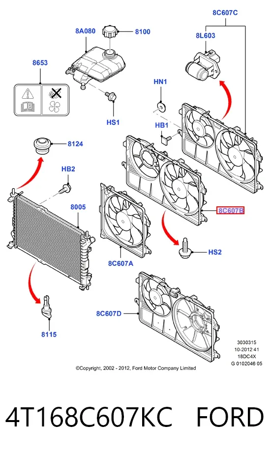 Difusor do radiador de esfriamento, montado com motor e roda de aletas 4T168C607KC Ford