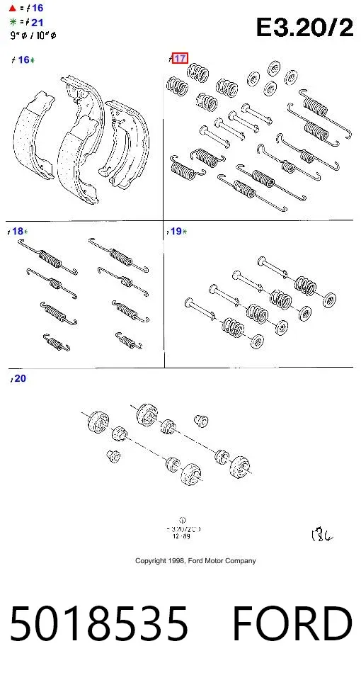 Kit de montagem das sapatas traseiras de tambor 5018535 Ford