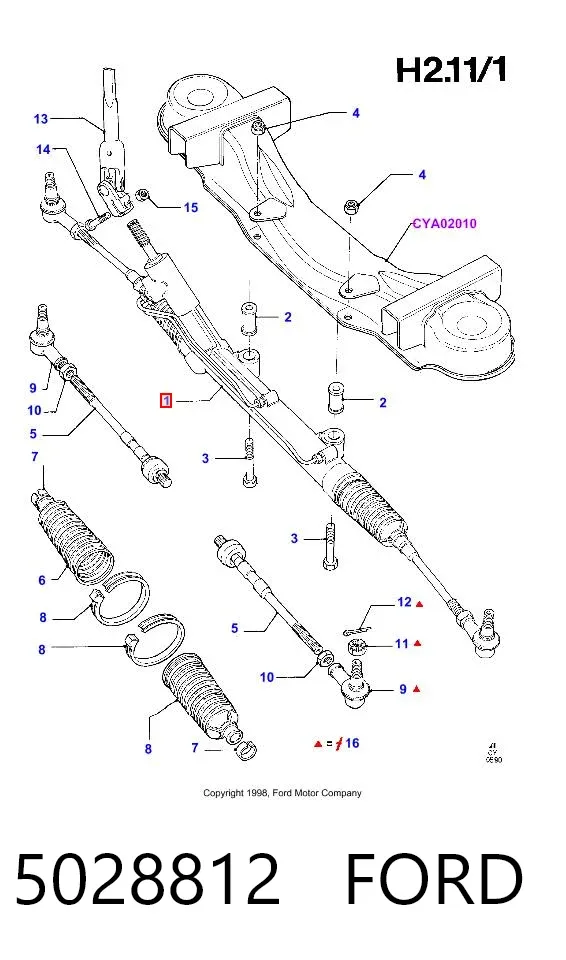 Cremalheira da direção 5028812 Ford