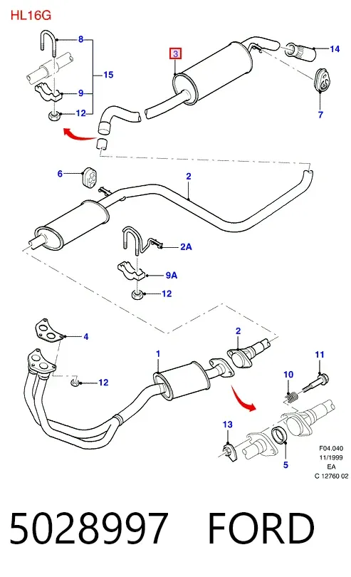 Silenciador, parte traseira 5028997 Ford