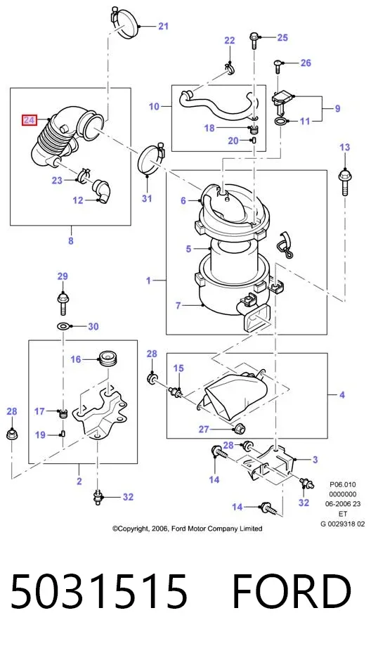 Cano derivado de ar, saída de filtro de ar 5031515 Ford