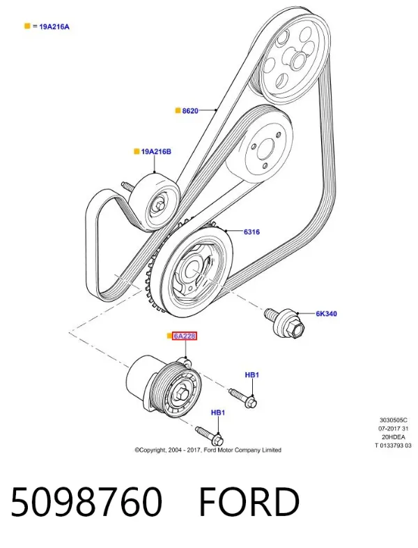 Reguladora de tensão da correia de transmissão 5098760 Ford