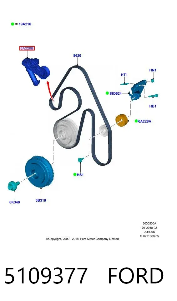 Reguladora de tensão da correia de transmissão 5109377 Ford